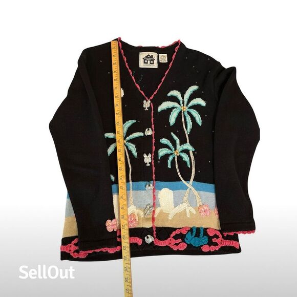 Storybook Knits Women's XS Beach Theme Cardigan Sweater Black - Picture 6 of 7